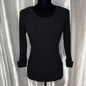 Debbie Morgan Black Cableknit 3/4 Cuffed Sleeve Rayon Blend Sweater Women’s L